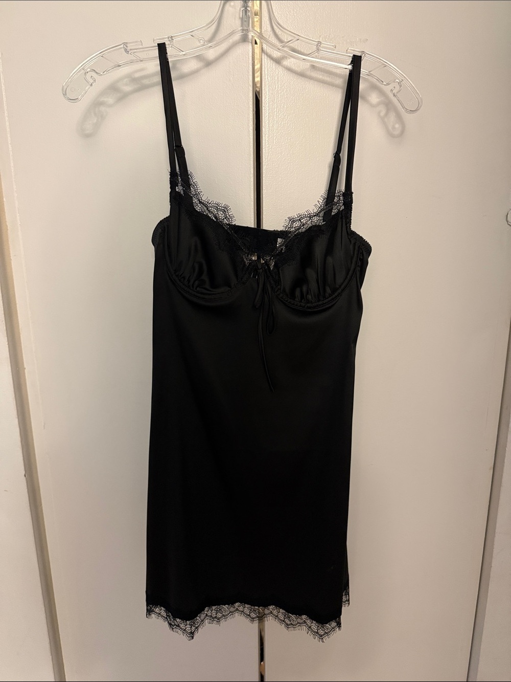 NWOT Kat the Label Black Lace Trim Slip Dress